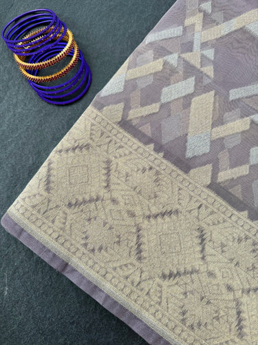 Banarasi Tissue Silk Alfi Saree | Light Greyish Purple | Gold & Silver Zari | Handwoven | Silk Mark Certified | Ships from California